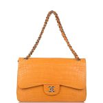 Chanel Orange Alligator Jumbo Classic Double Flap Bag Silver Hardware - Image 9