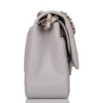 Chanel Light Gray Quilted Caviar Jumbo Classic Double Flap Bag Light Gold Hardware - Image 6