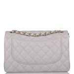 Chanel Light Gray Quilted Caviar Jumbo Classic Double Flap Bag Light Gold Hardware - Image 3
