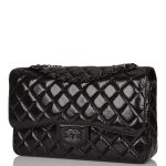 Chanel SO Black Shiny Crumpled Calfskin Jumbo Classic Double Flap Bag Black Hardware - Image 4