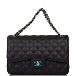 Chanel Jumbo Classic Double Flap Bag Black Caviar Silver Hardware - Image 2