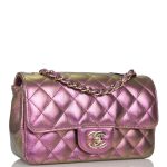 Chanel Mini Rectangular Flap Bag Purple Iridescent Lambskin Light Gold Hardware - Image 4