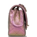 Chanel Mini Rectangular Flap Bag Purple Iridescent Lambskin Light Gold Hardware - Image 6