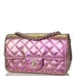 Chanel Mini Rectangular Flap Bag Purple Iridescent Lambskin Light Gold Hardware - Image 5