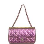 Chanel Mini Rectangular Flap Bag Purple Iridescent Lambskin Light Gold Hardware - Image 2