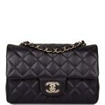 Chanel Mini Rectangular Flap Bag Black Lambskin Light Gold Hardware