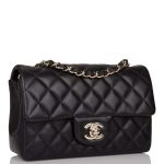 Chanel Mini Rectangular Flap Bag Black Lambskin Light Gold Hardware - Image 4