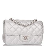 Chanel Silver Metallic Quilted Lambskin Rectangular Mini Classic Flap Bag Silver Hardware - Image 4
