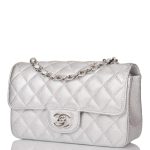 Chanel Silver Metallic Quilted Lambskin Rectangular Mini Classic Flap Bag Silver Hardware - Image 5