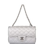 Chanel Silver Metallic Quilted Lambskin Rectangular Mini Classic Flap Bag Silver Hardware - Image 2