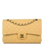 Chanel Yellow Quilted Lambskin Medium Classic Double Flap Bag Rainbow Hardware