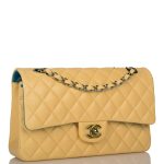 Chanel Yellow Quilted Lambskin Medium Classic Double Flap Bag Rainbow Hardware - Image 4