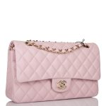 Chanel Rose Clair Quilted Caviar Medium Classic Double Flap Bag Light Gold Hardware - Image 4