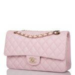 Chanel Rose Clair Quilted Caviar Medium Classic Double Flap Bag Light Gold Hardware - Image 5