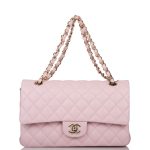 Chanel Rose Clair Quilted Caviar Medium Classic Double Flap Bag Light Gold Hardware - Image 2