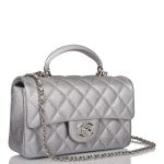 Chanel Silver Metallic Quilted Caviar Rectangular Mini Flap Bag with Top Handle Silver Hardware - Image 4