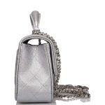 Chanel Silver Metallic Quilted Caviar Rectangular Mini Flap Bag with Top Handle Silver Hardware - Image 6