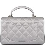 Chanel Silver Metallic Quilted Caviar Rectangular Mini Flap Bag with Top Handle Silver Hardware - Image 3
