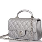 Chanel Silver Metallic Quilted Caviar Rectangular Mini Flap Bag with Top Handle Silver Hardware - Image 5