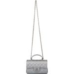 Chanel Silver Metallic Quilted Caviar Rectangular Mini Flap Bag with Top Handle Silver Hardware - Image 2