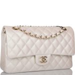 Chanel White Iridescent Quilted Lambskin Medium Classic Double Flap Bag Light Gold Hardware - Image 4