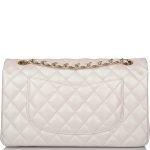 Chanel White Iridescent Quilted Lambskin Medium Classic Double Flap Bag Light Gold Hardware - Image 3