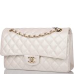 Chanel White Iridescent Quilted Lambskin Medium Classic Double Flap Bag Light Gold Hardware - Image 5