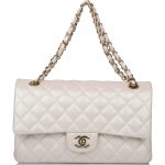 Chanel White Iridescent Quilted Lambskin Medium Classic Double Flap Bag Light Gold Hardware - Image 2