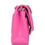 Chanel Neon Pink Quilted Lambskin Medium Classic Double Flap Bag Silver Hardware - Image 6