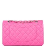 Chanel Neon Pink Quilted Lambskin Medium Classic Double Flap Bag Silver Hardware - Image 3