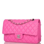 Chanel Neon Pink Quilted Lambskin Medium Classic Double Flap Bag Silver Hardware - Image 5