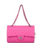 Chanel Neon Pink Quilted Lambskin Medium Classic Double Flap Bag Silver Hardware - Image 2