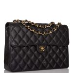 Chanel Vintage Black Quilted Caviar Jumbo Single Flap Bag Gold Hardware - Image 4