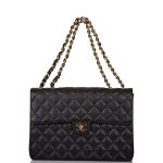 Chanel Vintage Black Quilted Caviar Jumbo Single Flap Bag Gold Hardware - Image 2