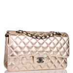 Chanel Medium Classic Double Flap Bag Metallic Gold Lambskin Black Hardware - Image 4
