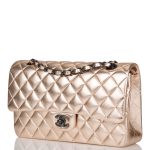 Chanel Medium Classic Double Flap Bag Metallic Gold Lambskin Black Hardware - Image 5