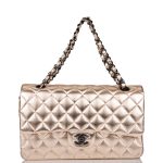 Chanel Medium Classic Double Flap Bag Metallic Gold Lambskin Black Hardware - Image 2