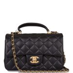 Chanel Rectangular Mini Flap Bag with Top Handle Black Lambskin Antique Gold Hardware