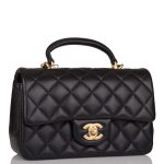 Chanel Rectangular Mini Flap Bag with Top Handle Black Lambskin Antique Gold Hardware - Image 9