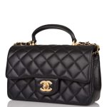 Chanel Rectangular Mini Flap Bag with Top Handle Black Lambskin Antique Gold Hardware - Image 4