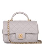Chanel Mini Rectangular Flap Bag with Top Handle Gray Lambskin Antique Gold Hardware