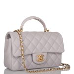 Chanel Mini Rectangular Flap Bag with Top Handle Gray Lambskin Antique Gold Hardware - Image 4