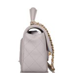 Chanel Mini Rectangular Flap Bag with Top Handle Gray Lambskin Antique Gold Hardware - Image 7