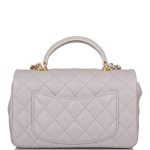 Chanel Mini Rectangular Flap Bag with Top Handle Gray Lambskin Antique Gold Hardware - Image 3