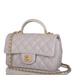 Chanel Mini Rectangular Flap Bag with Top Handle Gray Lambskin Antique Gold Hardware - Image 5