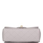 Chanel Mini Rectangular Flap Bag with Top Handle Gray Lambskin Antique Gold Hardware - Image 6