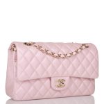 Chanel Metallic Pink Quilted Calfskin Medium Classic Double Flap Bag Light Gold Hardware - Image 4