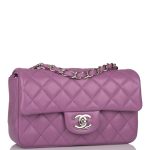 Chanel Mini Rectangular Flap Bag Purple Lambskin Silver Hardware - Image 3
