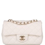Chanel White Quilted Lambskin Rectangular Mini Classic Flap Bag Light Gold Hardware