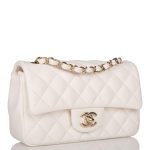 Chanel White Quilted Lambskin Rectangular Mini Classic Flap Bag Light Gold Hardware - Image 3